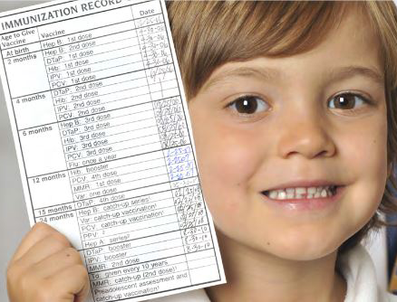 Child with immunization record.