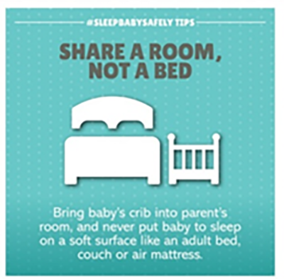 Share A Room, Not A Bed. Bring baby's crib into parent's room, and never put baby to sleep on a soft surface like an adult bed, couch, or air mattress