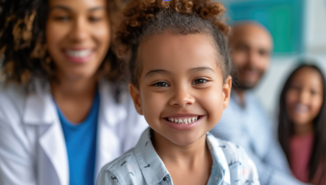 child and parents with doctor